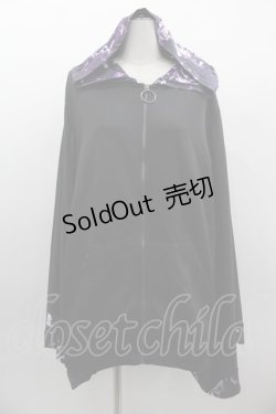 画像1: NieR Clothing / 総柄フード着物袖パーカー  黒Ｘ紫 I-25-03-05-025-PU-TO-HD-ZI
