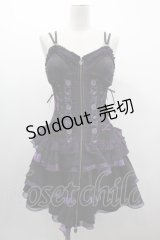 OZZ ANGELO / 薔薇刺繍編み上げビスチェワンピース  黒Ｘ紫 I-25-03-12-063-OO-OP-HD-ZI