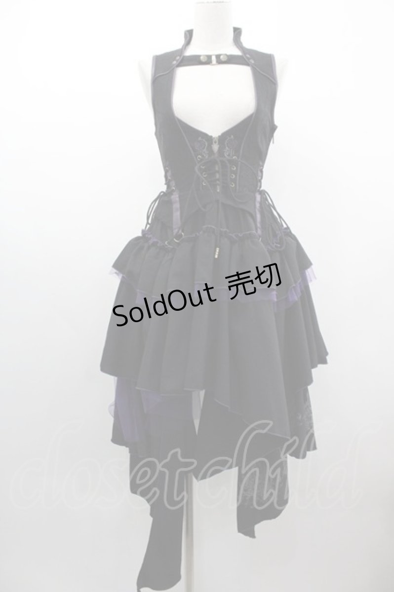 画像1: OZZ ANGELO / 薔薇刺繍アシンメトリージャンパースカート  黒Ｘ紫 I-25-03-12-064-OO-OP-HD-ZI (1)