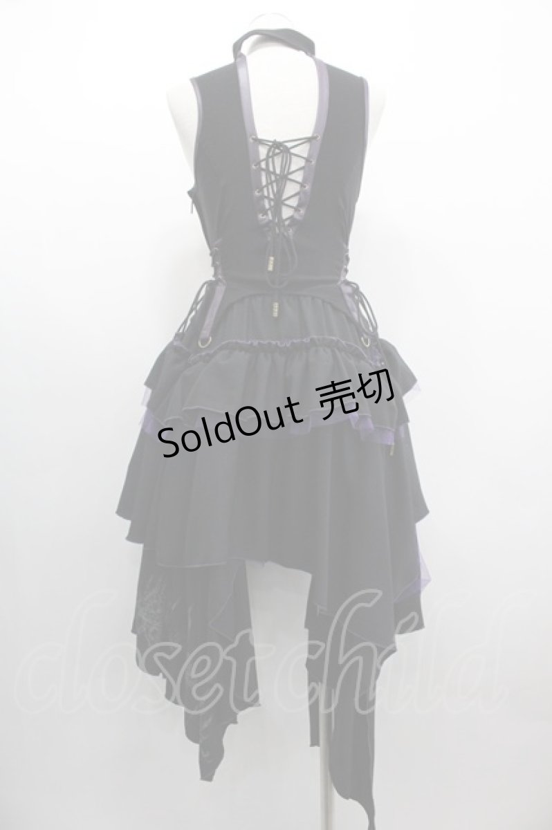 画像2: OZZ ANGELO / 薔薇刺繍アシンメトリージャンパースカート  黒Ｘ紫 I-25-03-12-064-OO-OP-HD-ZI (2)