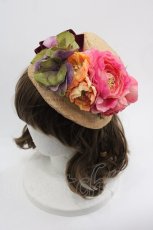 画像1: 【SALE】Jane Marple Dans Le Salon / HAT フラワーリボン麦わらハット  ピンクXボルドー I-25-03-12-112-JM-AC-HD-ZTK007 (1)
