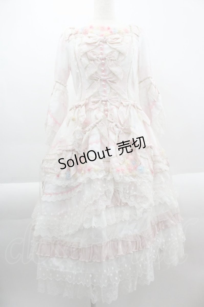 画像1: BABY,THE STARS SHINE BRIGHT / Marie Laurencin 夢見る花摘の乙女のワンピースドレス  白Ｘピンク I-25-03-23-064-BA-OP-HD-OS (1)