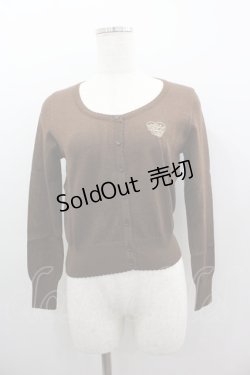 画像1: Emily Temple cute / ハートロゴ刺繍ラメニットカーディガン M ブラウン I-25-03-23-023-ET-TO-HD-ZI