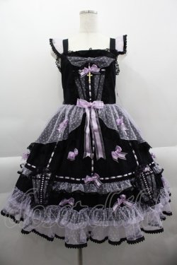 画像1: BABY,THE STARS SHINE BRIGHT / Gothic Noir Princessジャンパースカート  黒×ラベンダー I-25-03-29-049-BA-OP-HD-OS