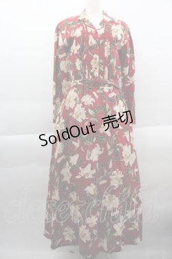 画像1: INGEBORG / 百合&リボン開襟長袖ワンピース  レッド I-25-03-29-086-LO-OP-HD-ZI