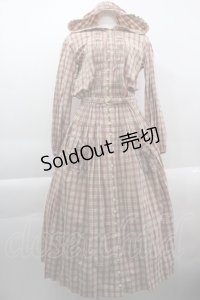 PINK HOUSE / チェックフート付き長袖ワンピース  ベージュ I-25-03-29-087-LO-OP-HD-ZI