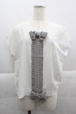 画像1: 【SALE】INGEBORG / ドットリボン切り替え半袖ブラウス  白Ｘ黒 I-25-03-29-040-LO-BL-HD-ZT228 (1)