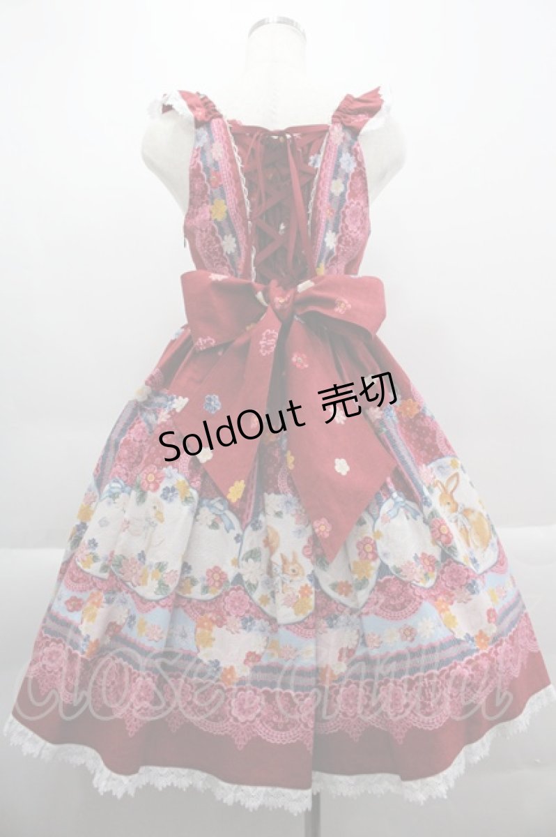 画像2: BABY,THE STARS SHINE BRIGHT / Pastoral Decoration Palette柄ヨークレースジャンパースカート  エンジ I-25-03-29-046-BA-OP-HD-OS (2)