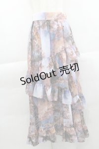 axes femme NOSTALGIE / 天使柄フリルロングスカート M ブルー I-25-04-04-089-AX-SK-HD-ZI