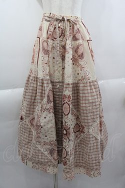 画像1: PINK HOUSE / バンダナプリントパッチワーク風スカート  ピンク I-25-04-07-098-LO-SK-HD-ZI
