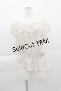 Cherir la femme / ねこ柄シルクトップス M ベージュ I-25-04-07-018-LO-TO-HD-ZI
