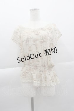画像1: Cherir la femme / ねこ柄シルクトップス M ベージュ I-25-04-07-018-LO-TO-HD-ZI
