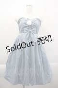 BUNNY・魔法森林・（海外ロリータブランド） / ファーリボン別珍ジャンパースカート  サックスＸ白 I-25-04-10-052-LO-OP-HD-ZI