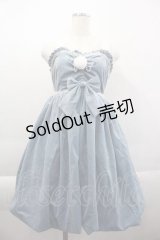 BUNNY・魔法森林・（海外ロリータブランド） / ファーリボン別珍ジャンパースカート  サックスＸ白 I-25-04-10-052-LO-OP-HD-ZI