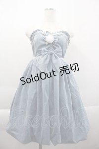 BUNNY・魔法森林・（海外ロリータブランド） / ファーリボン別珍ジャンパースカート  サックスＸ白 I-25-04-10-052-LO-OP-HD-ZI