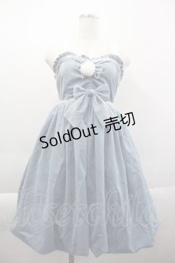 画像1: BUNNY・魔法森林・（海外ロリータブランド） / ファーリボン別珍ジャンパースカート  サックスＸ白 I-25-04-10-052-LO-OP-HD-ZI