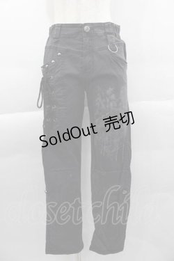 画像1: ALGONQUINS / スプレーpt編み上げパンツ  ブラック I-25-04-10-087-AL-PA-HD-ZI