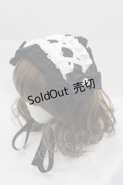 画像1: ATELIER PIERROT / レースアップフリルヘッドドレス  黒Ｘ白 I-25-04-10-102-EL-AC-HD-ZI