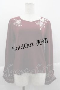 axes femme / パピヨン×ローズ刺繍リブプルオーバー M ワイン I-25-04-10-013-AX-TO-HD-ZI