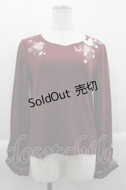 画像1: axes femme / パピヨン×ローズ刺繍リブプルオーバー M ワイン I-25-04-10-013-AX-TO-HD-ZI