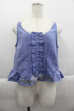 画像1: axes femme / 薔薇刺繍ダンガリーベスト  ブルー I-25-04-10-015-AX-TO-HD-ZI