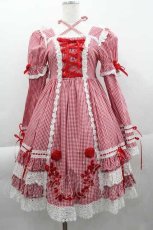 画像1: BABY,THE STARS SHINE BRIGHT / ギンガムチェック巻きバラドールワンピース＆ヘッドドレス  赤 I-25-04-10-045-BA-OP-HD-ZI (1)