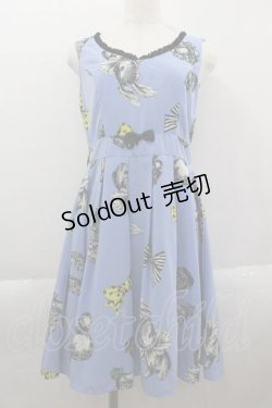 画像1: Emily Temple cute / モノトーンフェイバリットプリントノースリーブワンピース  ブルー I-25-04-12-092-ET-OP-HD-ZI