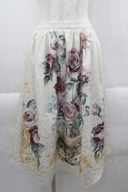 画像1: axes femme NOSTALGIE / ローズ花瓶プリントスカート  白 I-25-04-12-120-AX-SK-HD-ZI