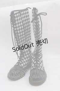 Dr.Martens （Getta Grip） / ギンガムチェック20ホールZIPブーツ UK4 黒Ｘ白チェック I-25-04-12-003-PU-SH-HD-ZI