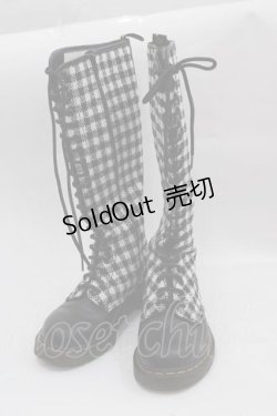 画像1: Dr.Martens （Getta Grip） / ギンガムチェック20ホールZIPブーツ UK4 黒Ｘ白チェック I-25-04-12-003-PU-SH-HD-ZI