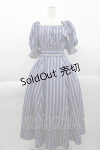 Forest Wardrobe 森林衣樹 / ストライプ半袖リボンワンピース  青 I-25-04-16-046-LO-OP-HD-ZI
