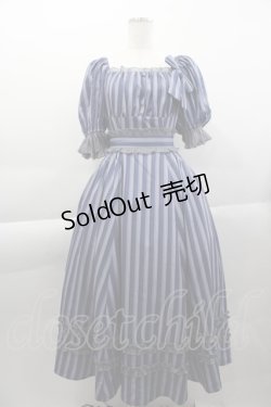 画像1: Forest Wardrobe 森林衣樹 / ストライプ半袖リボンワンピース  青 I-25-04-16-046-LO-OP-HD-ZI