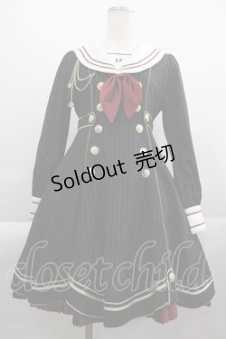 画像1: Lost Tree / チェーンデザインストライプセーラー襟ワンピース M 黒Ｘゴールド I-25-04-16-050-LO-OP-HD-ZI