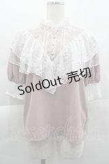 axes femme kawaii / ヨーク切換半袖ブラウス  ピンクＸ白 I-25-04-16-012-AX-BL-HD-ZI