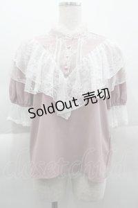 axes femme kawaii / ヨーク切換半袖ブラウス  ピンクＸ白 I-25-04-16-012-AX-BL-HD-ZI