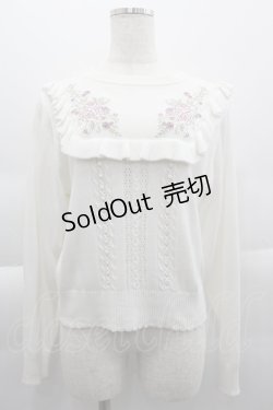 画像1: axes femme / バラ刺繍ブロッキングニット  白 I-25-04-16-015-AX-TO-HD-ZI