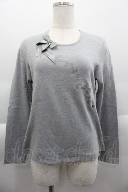 画像1: INGEBORG / ロゴリボン付きリボン刺繍カットソー S グレー I-25-04-16-027-LO-TO-HD-ZI