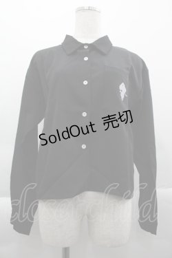 画像1: NieR Clothing / シルエットNieRちゃん刺繍シャツ  黒Ｘ白 I-25-04-16-031-PU-BL-HD-ZI