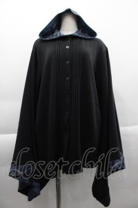 NieR Clothing / 総柄フード着物袖パーカー  黒Ｘ青 I-25-04-16-032-PU-TO-HD-ZI