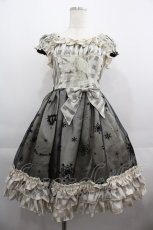 画像1: BABY,THE STARS SHINE BRIGHT / ユキノナミダヒメ柄Bright Checkジャンパースカート  グレーＸ黒 I-25-04-19-049-BA-OP-HD-ZI (1)