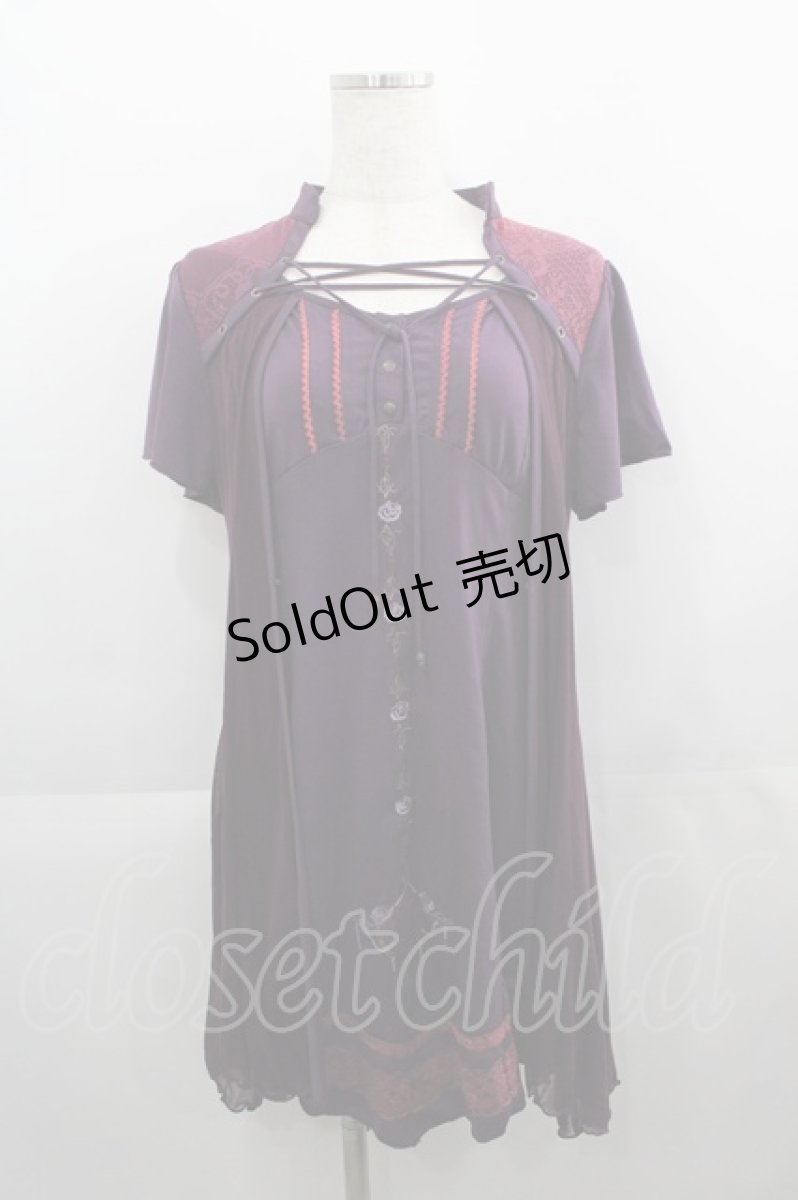画像1: Ozz Croce / フロント縦ローズシャンデリア刺繍&チュール重ね半袖ワンピース  パープル I-25-04-21-072-OO-OP-HD-ZY (1)