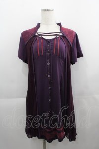 Ozz Croce / フロント縦ローズシャンデリア刺繍&チュール重ね半袖ワンピース  パープル I-25-04-21-072-OO-OP-HD-ZI