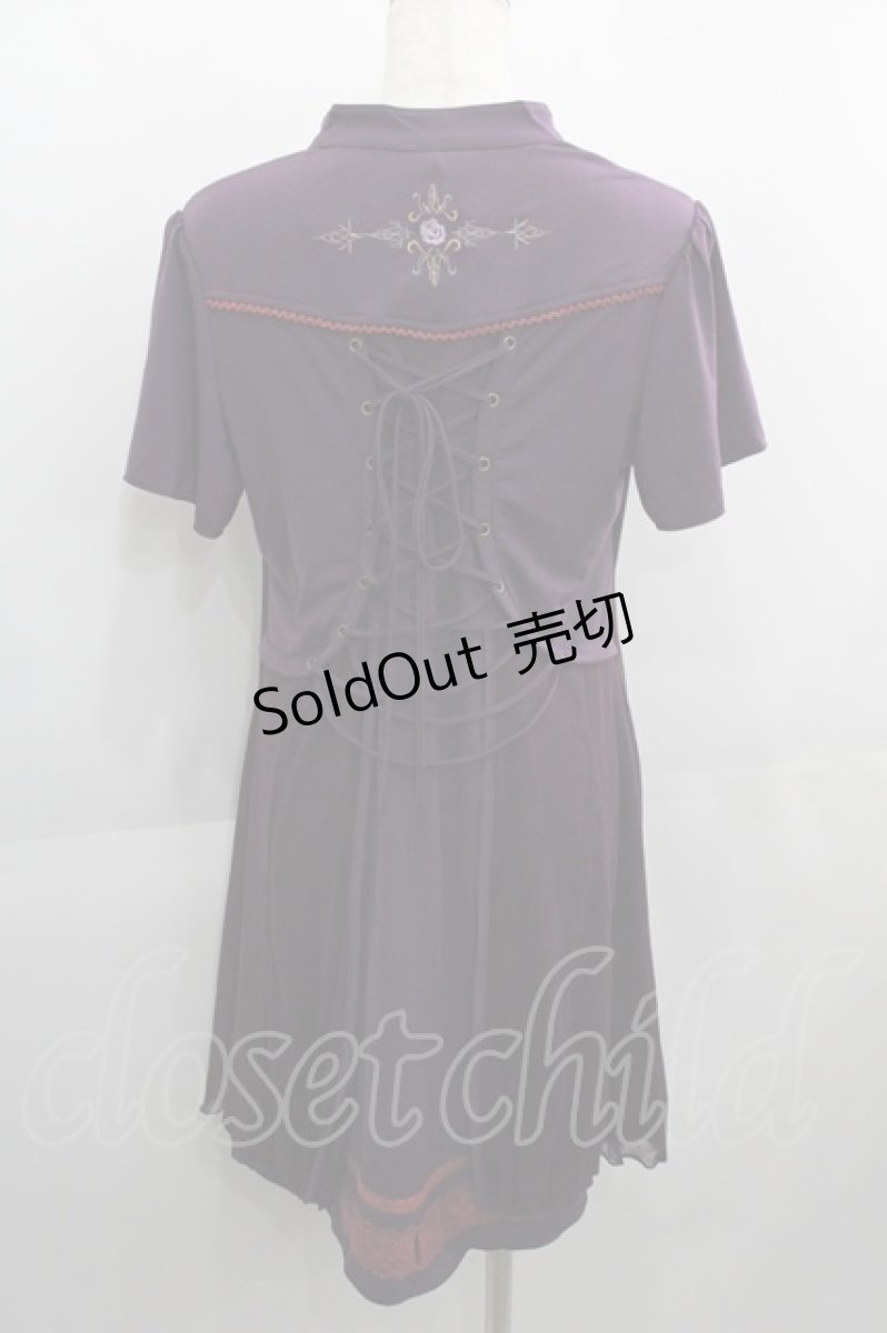 画像2: Ozz Croce / フロント縦ローズシャンデリア刺繍&チュール重ね半袖ワンピース  パープル I-25-04-21-072-OO-OP-HD-ZY (2)