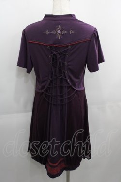画像2: Ozz Croce / フロント縦ローズシャンデリア刺繍&チュール重ね半袖ワンピース  パープル I-25-04-21-072-OO-OP-HD-ZI