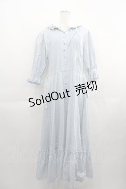 画像1: PINK HOUSE / ドットフード半袖ワンピース  サックスＸ白 I-25-04-21-077-LO-OP-HD-ZI