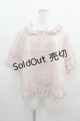 PINK HOUSE / ピコフリルチュール半袖ブラウス  ピンク I-25-04-21-017-LO-BL-HD-ZI
