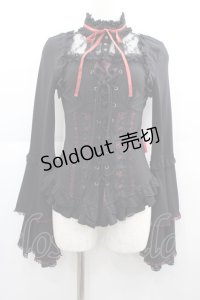 Ozz oneste / 薔薇刺繍フリル袖2WAYハイネックトップス  黒Ｘボルドー I-25-04-21-020-OO-TO-HD-ZI