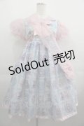 CHOKER RABBIT / ラビット&シュシュプリント半袖ワンピース  サックスＸピンク I-25-04-24-046-LO-OP-HD-ZI