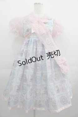 画像1: CHOKER RABBIT / ラビット&シュシュプリント半袖ワンピース  サックスＸピンク I-25-04-24-046-LO-OP-HD-ZI