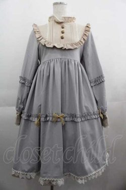 画像1: 梦境人傷 / ラウンドフリルピンタック長袖ワンピース M グレーＸアイボリー I-25-04-24-048-LO-OP-HD-ZI